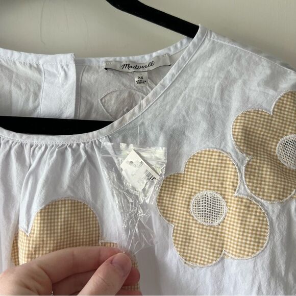 NWT Madewell Embroidered Poplin Puff-Sleeve Cutout Crop Top Eyelet White Floral - Picture 9 of 9